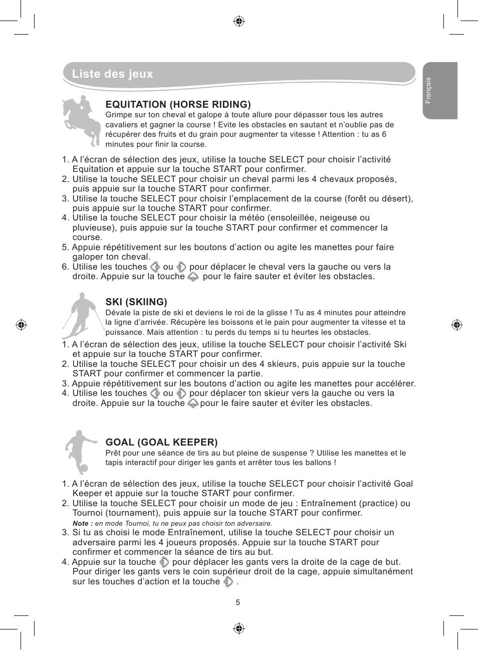 Liste des jeux | Lexibook JG7000 User Manual | Page 5 / 44