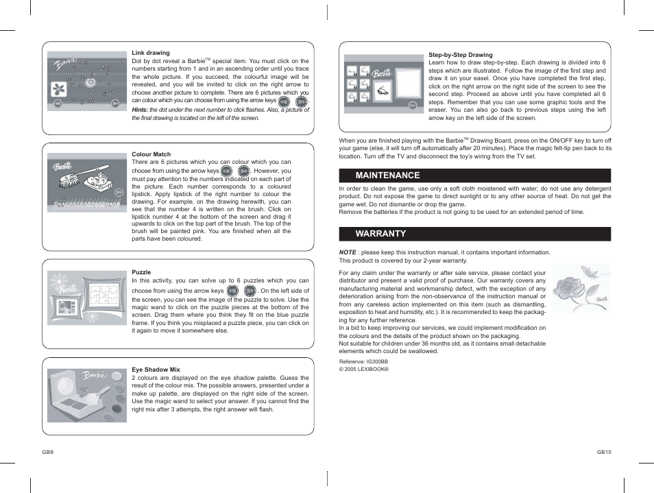 19_20.pdf, Maintenance, Warranty | Lexibook IG300BB User Manual | Page 11 / 42