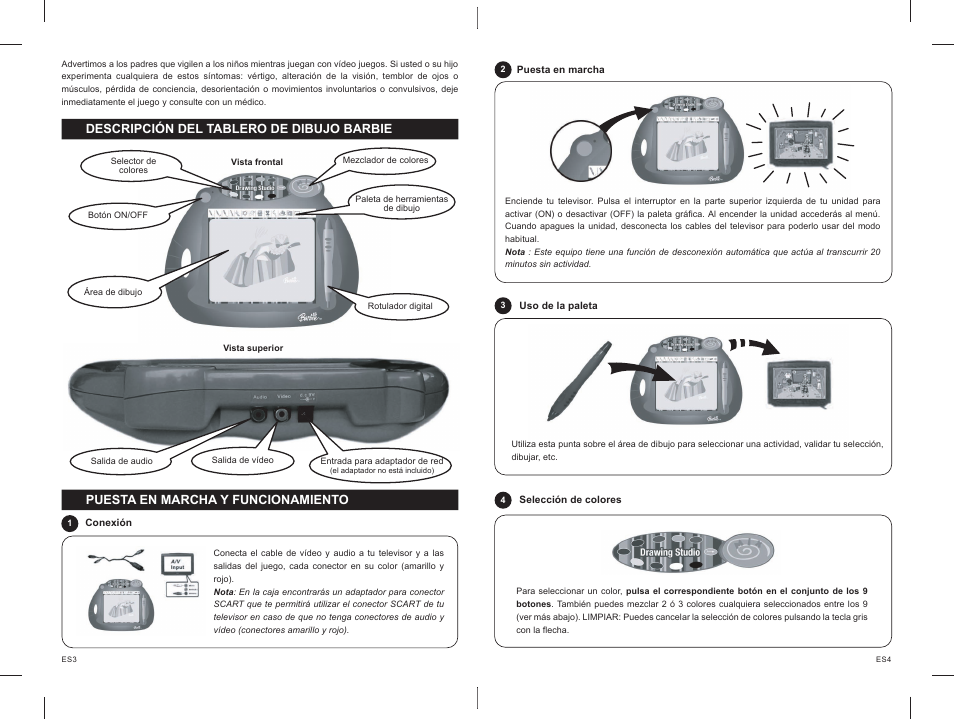 23_24.pdf, Descripción del tablero de dibujo barbie, Puesta en marcha y funcionamiento | Lexibook IG300BB User Manual | Page 13 / 42