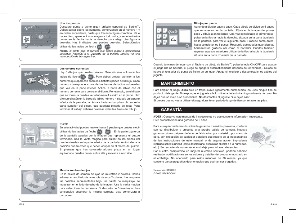 29_30.pdf, Mantenimiento, Garantía | Lexibook IG300BB User Manual | Page 16 / 42