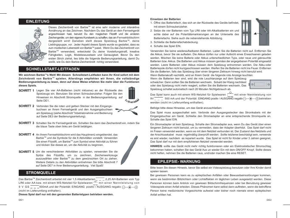 51_52.pdf, Einleitung, Schnellstart-leitfaden | Stromquelle, Epilepsie- warnung | Lexibook IG300BB User Manual | Page 27 / 42