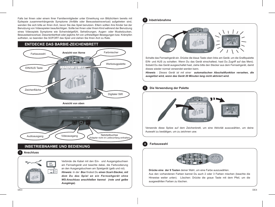 53_54.pdf, Entdecke das barbie-zeichenbrett, Inbetriebnahme und bedienung | Lexibook IG300BB User Manual | Page 28 / 42