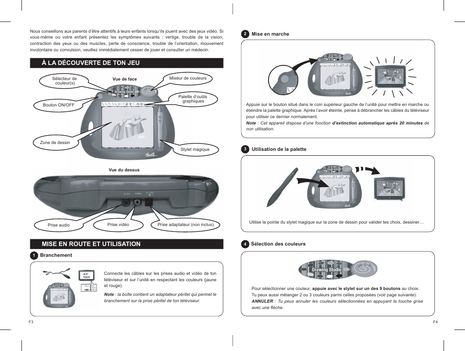 03_04.pdf, À la découverte de ton jeu, Mise en route et utilisation | Lexibook IG300BB User Manual | Page 3 / 42