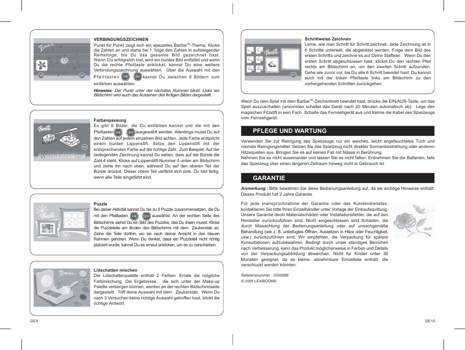 59_60.pdf, Pflege und wartung, Garantie | Lexibook IG300BB User Manual | Page 31 / 42