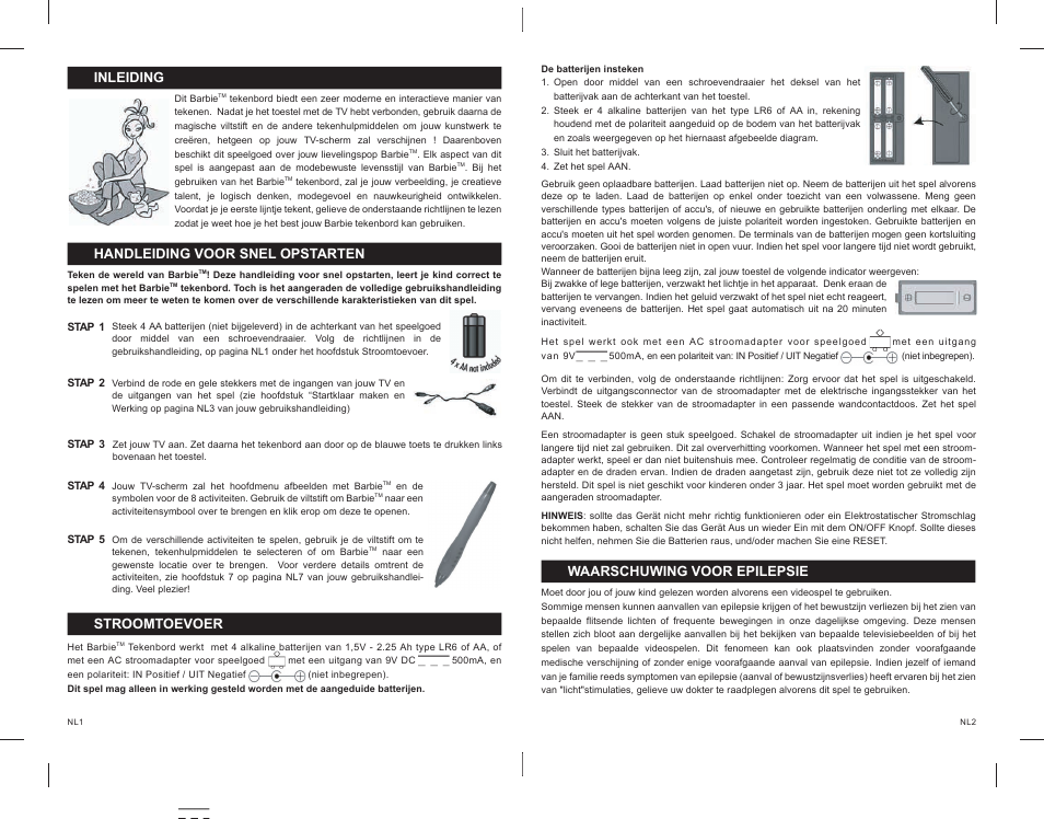 61_62.pdf, Inleiding, Handleiding voor snel opstarten | Stroomtoevoer, Waarschuwing voor epilepsie | Lexibook IG300BB User Manual | Page 32 / 42