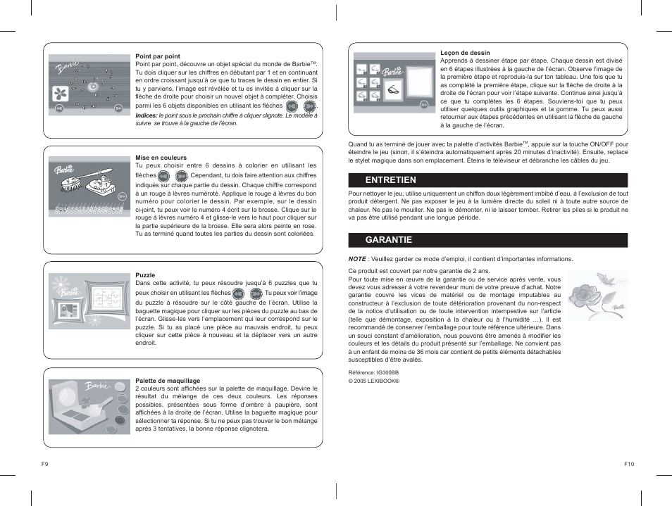 09_10.pdf, Entretien, Garantie | Lexibook IG300BB User Manual | Page 6 / 42