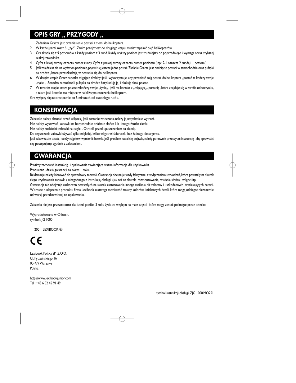 Opis gry „ przygody, Konserwacja, Gwarancja | Lexibook JG1010 User Manual | Page 25 / 25