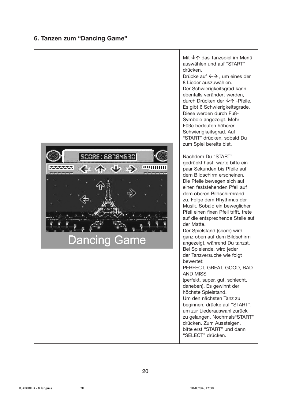 Tanzen zum “dancing game | Lexibook JG4200BB User Manual | Page 20 / 58