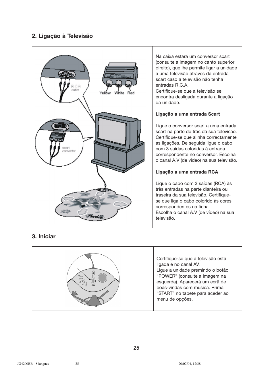 Ligação à televisão, Iniciar | Lexibook JG4200BB User Manual | Page 25 / 58