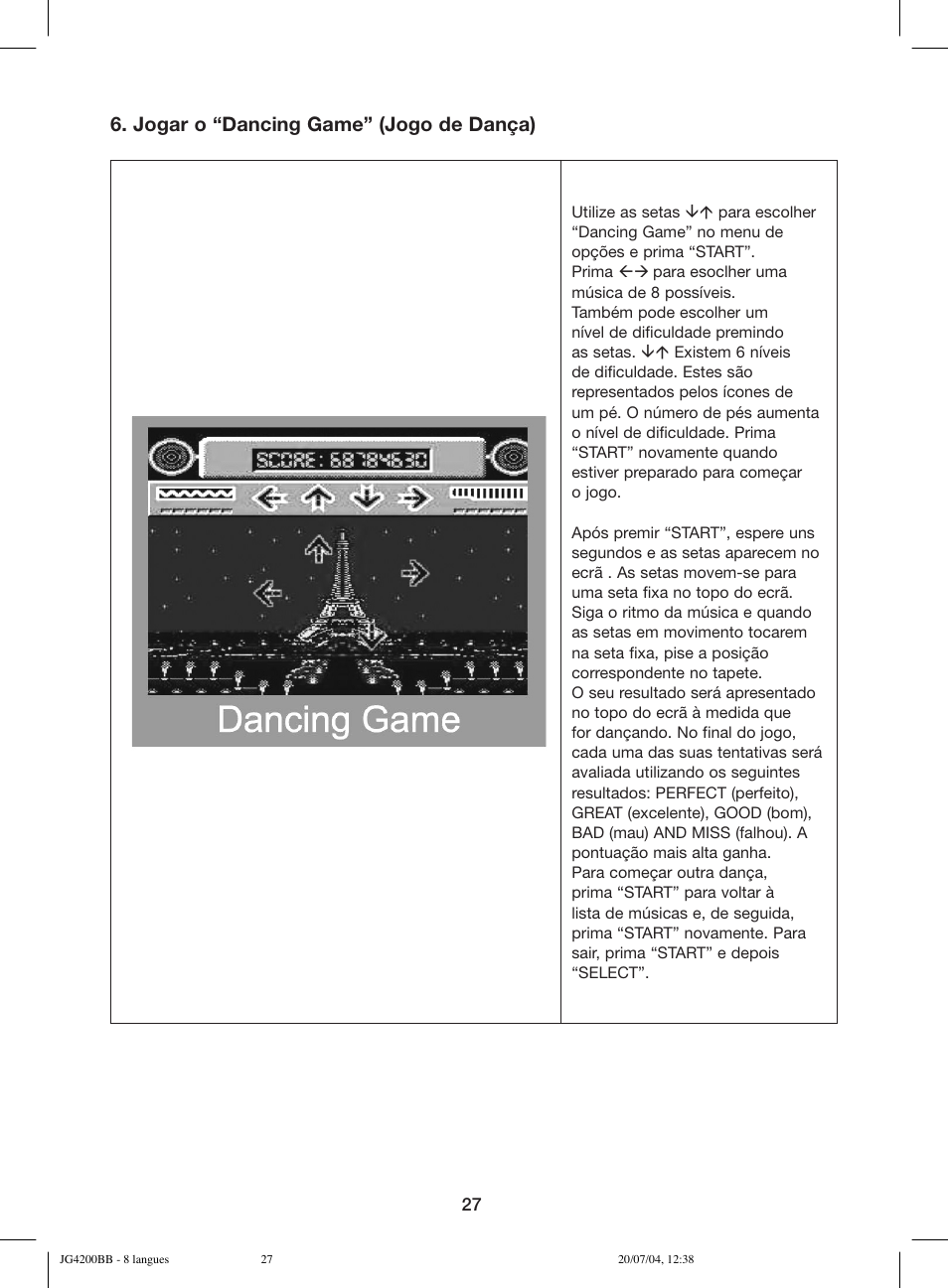 Jogar o “dancing game” (jogo de dança) | Lexibook JG4200BB User Manual | Page 27 / 58