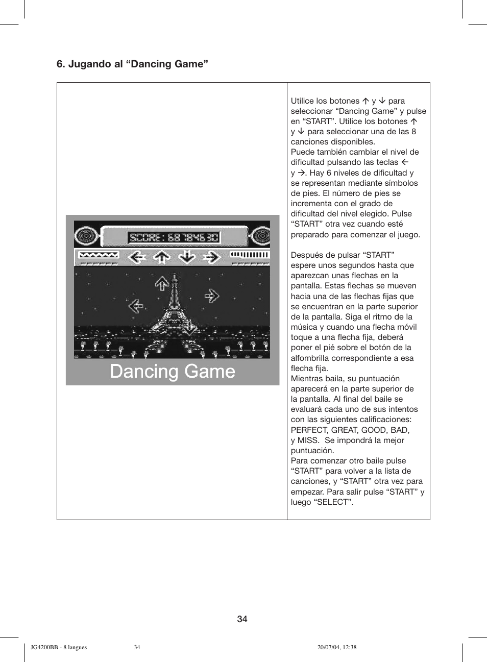 Jugando al “dancing game | Lexibook JG4200BB User Manual | Page 34 / 58