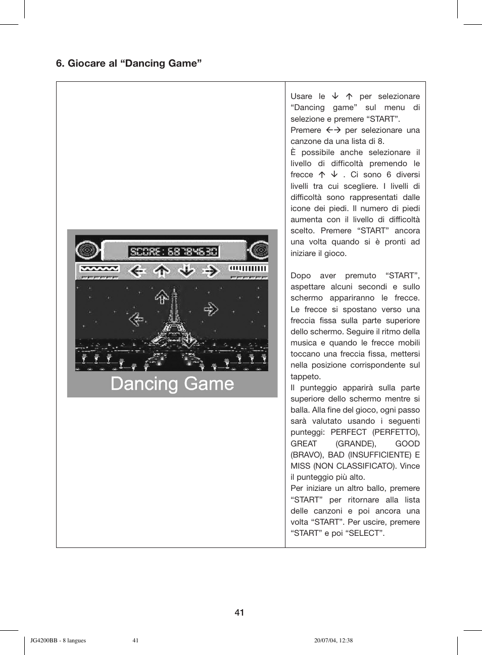 Giocare al “dancing game | Lexibook JG4200BB User Manual | Page 41 / 58