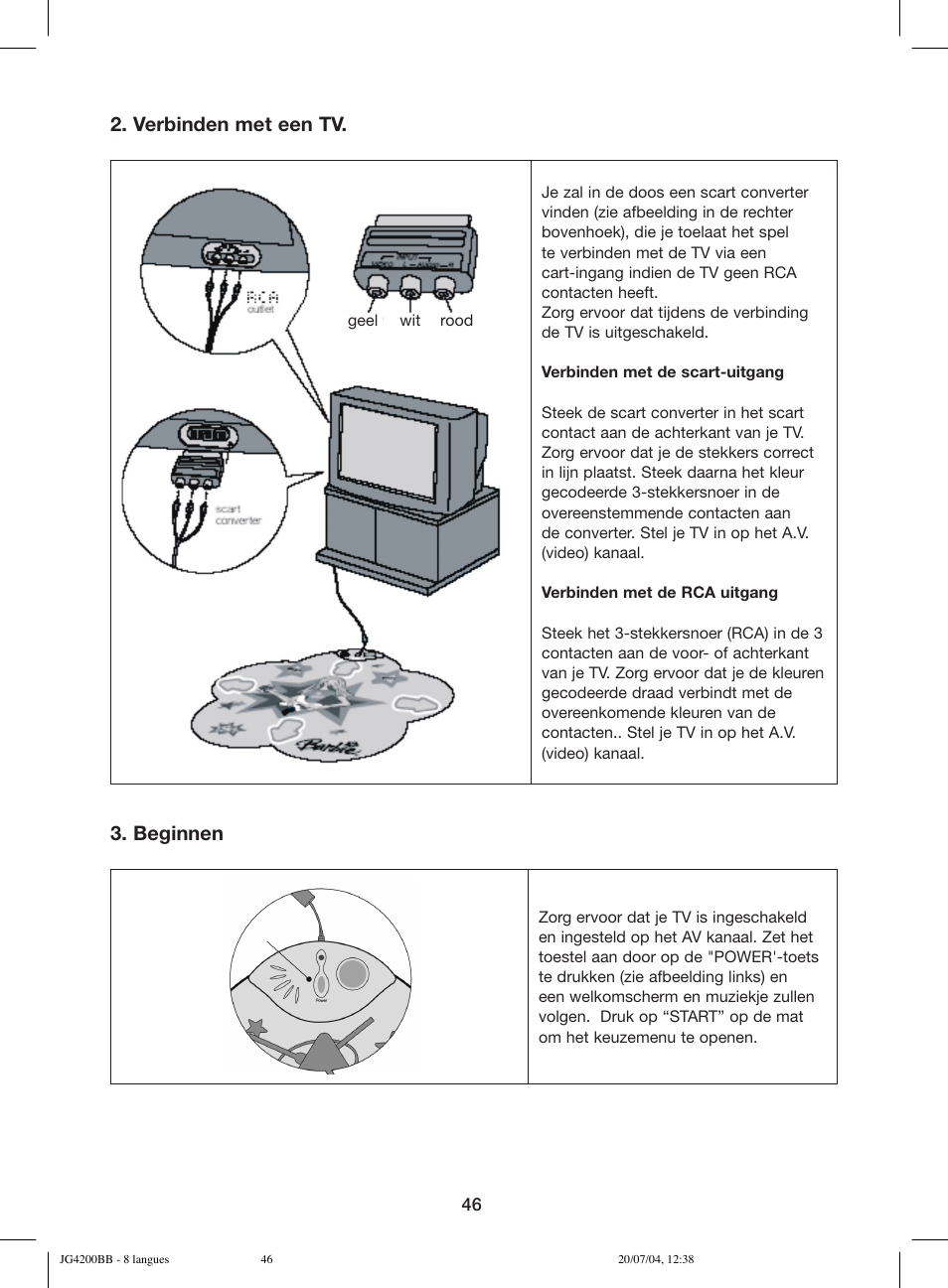 Verbinden met een tv, Beginnen | Lexibook JG4200BB User Manual | Page 46 / 58