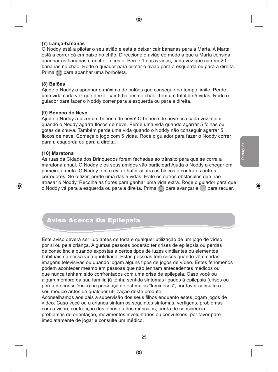 Lista de actividades aviso acerca da epilepsia | Lexibook JG6000NO User Manual | Page 25 / 33