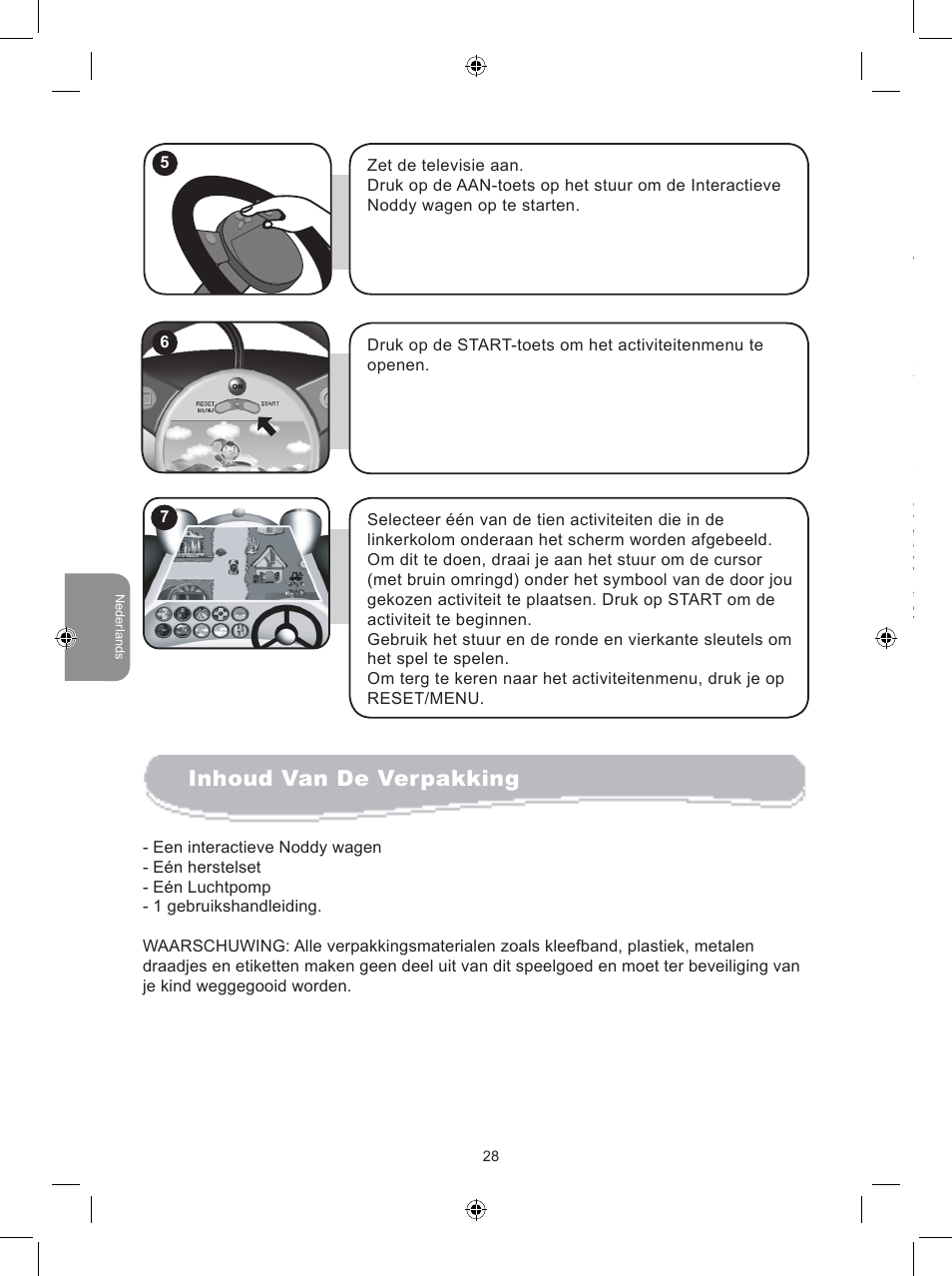 Inhoud van de verpakking, Stroomtoevoer, De interactive noddy wagen ontdekken | Lexibook JG6000NO User Manual | Page 28 / 33