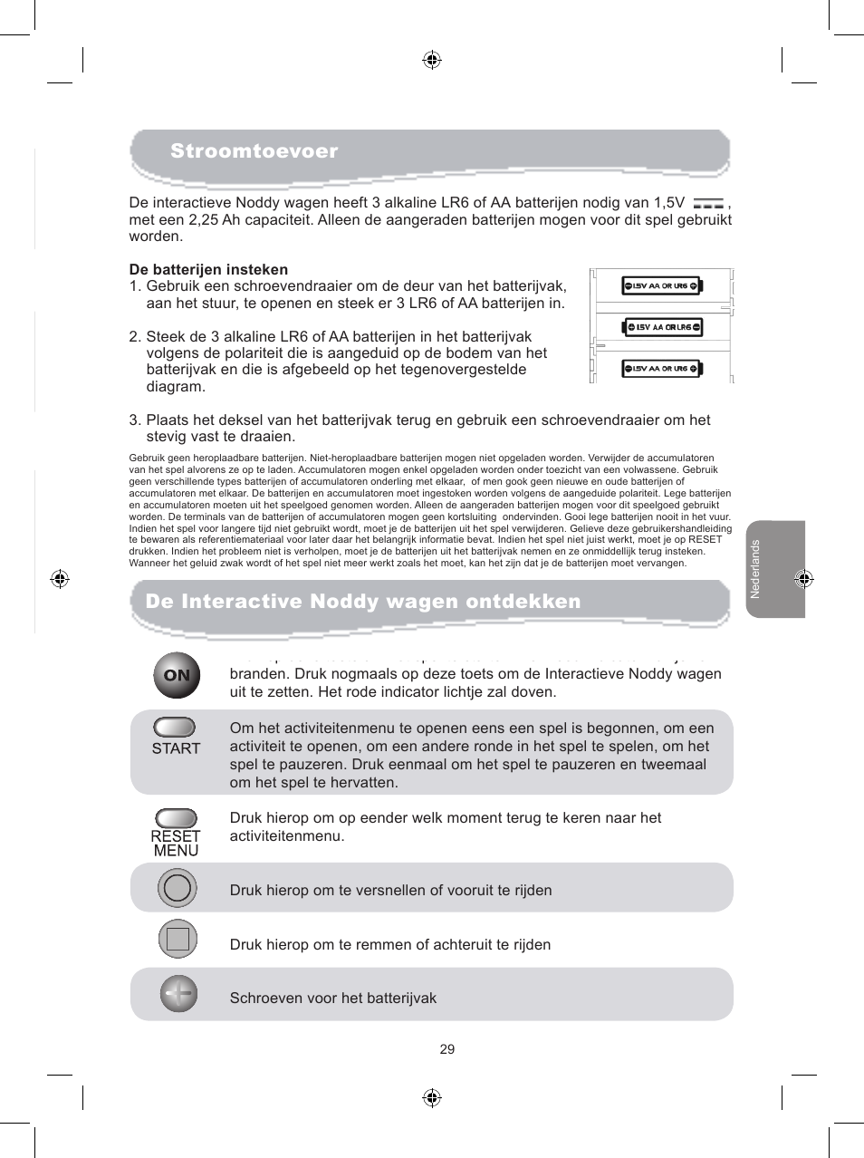 Inhoud van de verpakking, Stroomtoevoer, De interactive noddy wagen ontdekken | Lexibook JG6000NO User Manual | Page 29 / 33