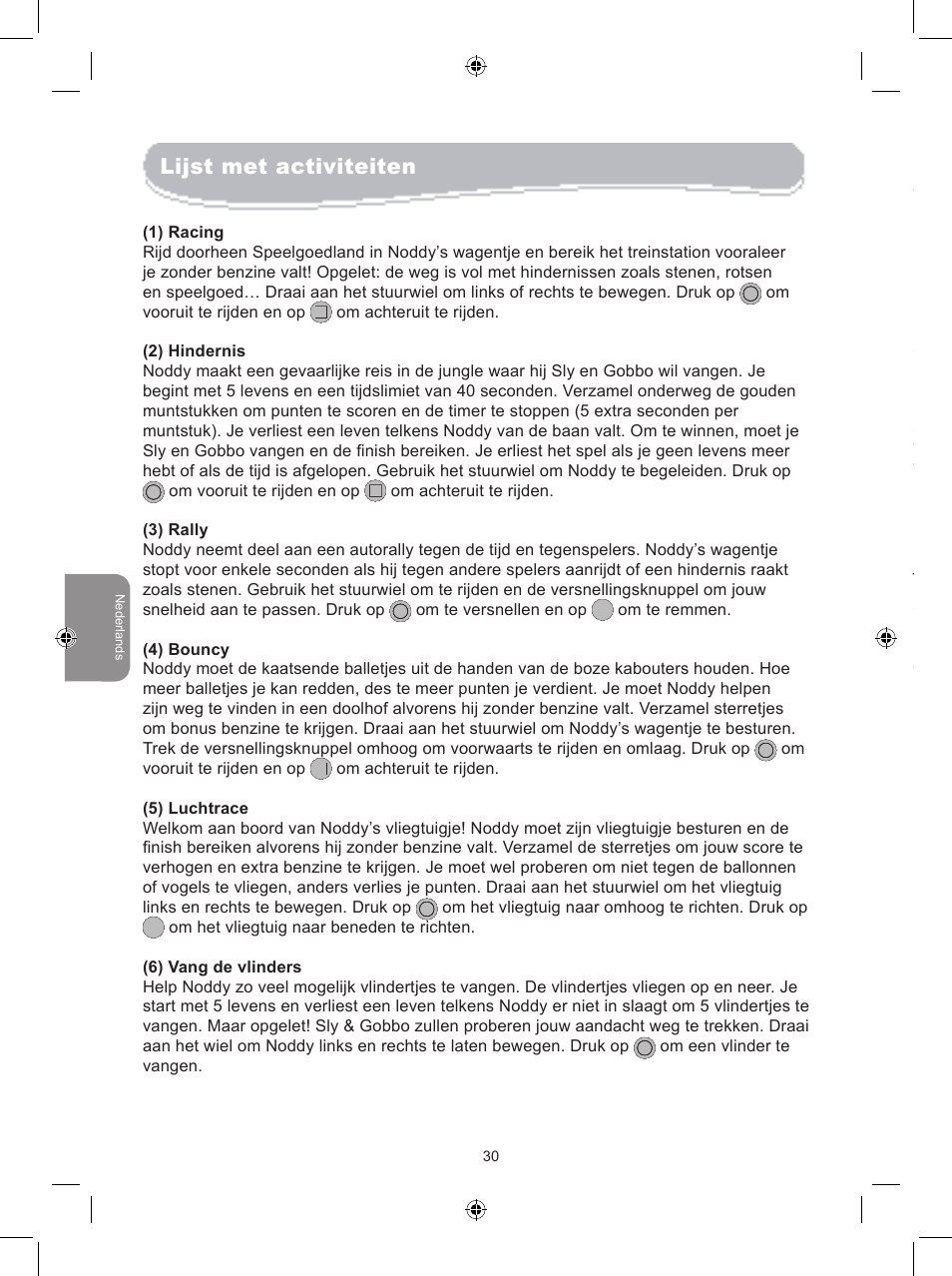 Lijst met activiteiten waarschuwing voor epilepsie | Lexibook JG6000NO User Manual | Page 30 / 33