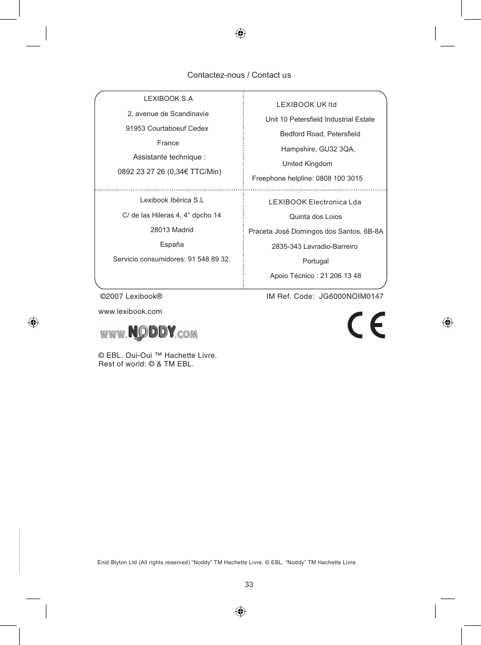 Onderhoud, Garantie | Lexibook JG6000NO User Manual | Page 33 / 33