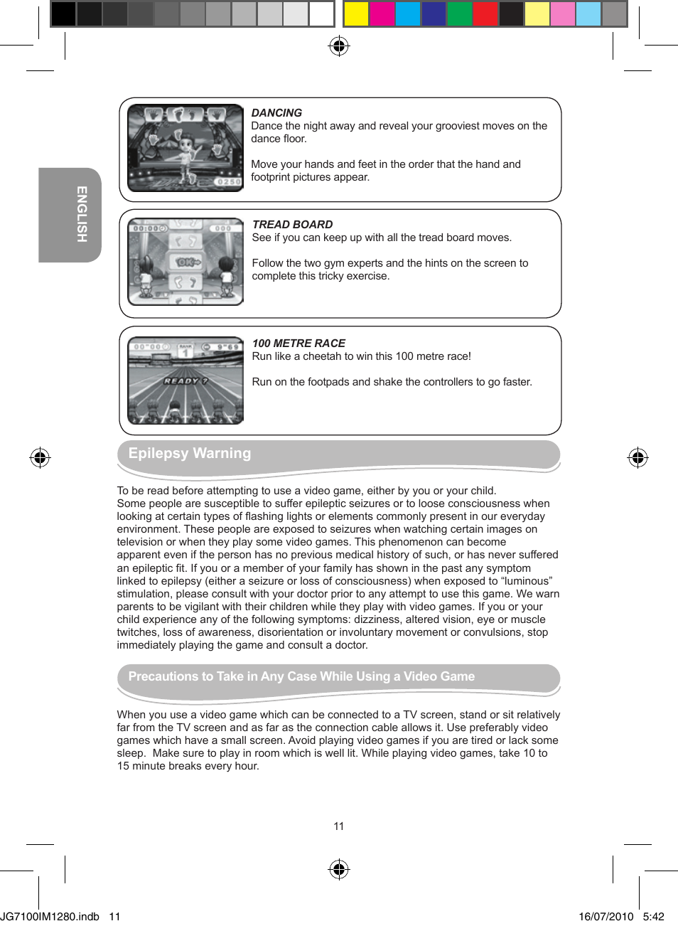 Epilepsy warning | Lexibook JG7100 User Manual | Page 11 / 44