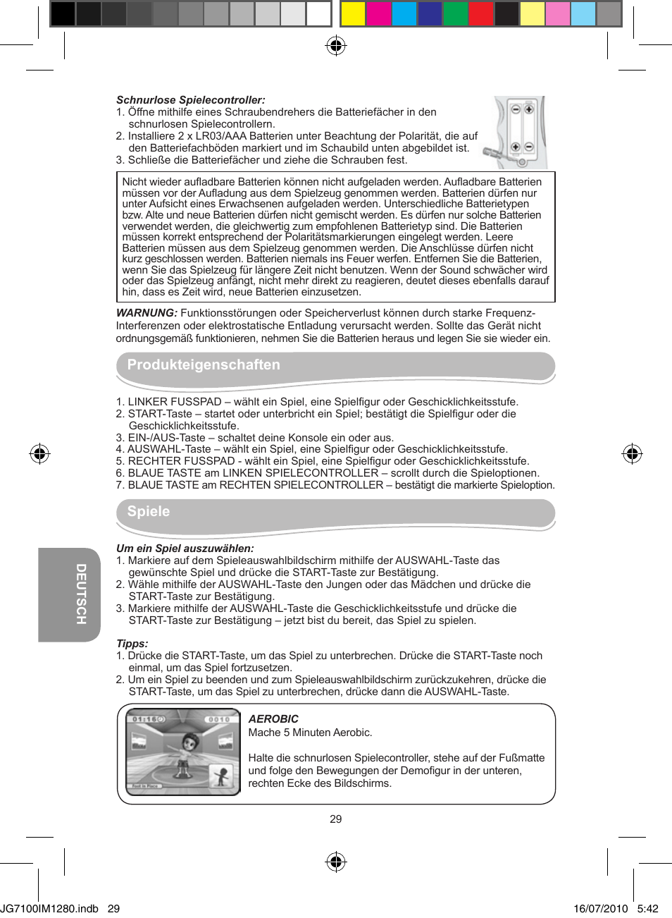 Produkteigenschaften, Spiele | Lexibook JG7100 User Manual | Page 29 / 44