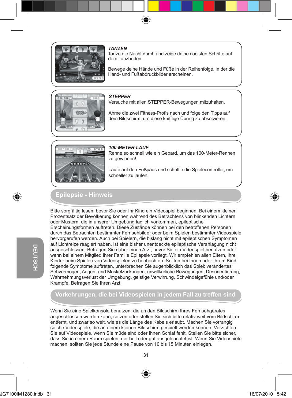 Epilepsie - hinweis | Lexibook JG7100 User Manual | Page 31 / 44