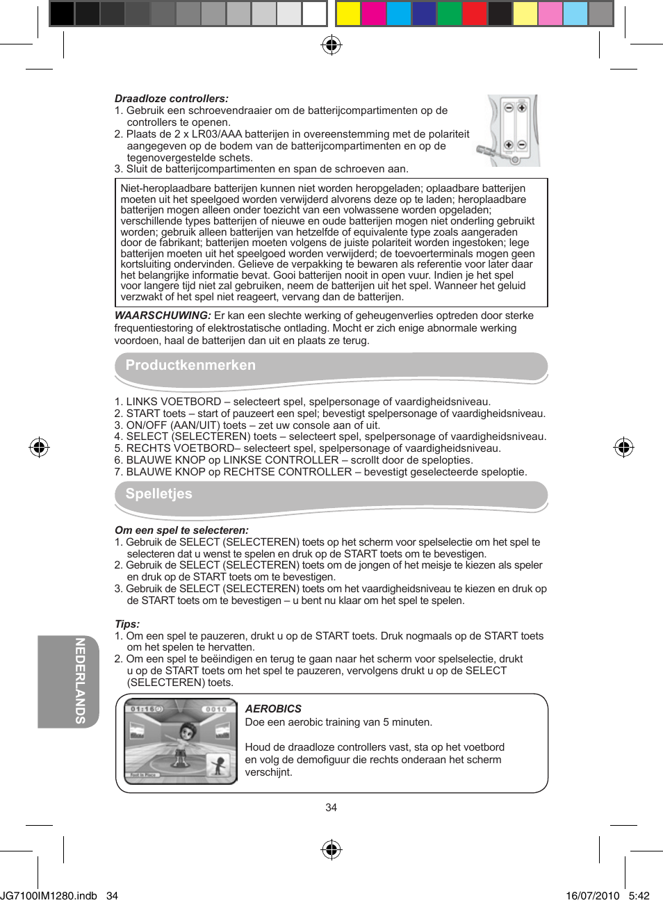 Productkenmerken, Spelletjes | Lexibook JG7100 User Manual | Page 34 / 44