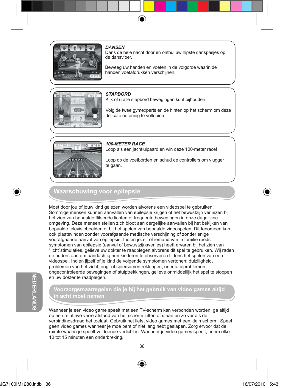 Waarschuwing voor epilepsie | Lexibook JG7100 User Manual | Page 36 / 44