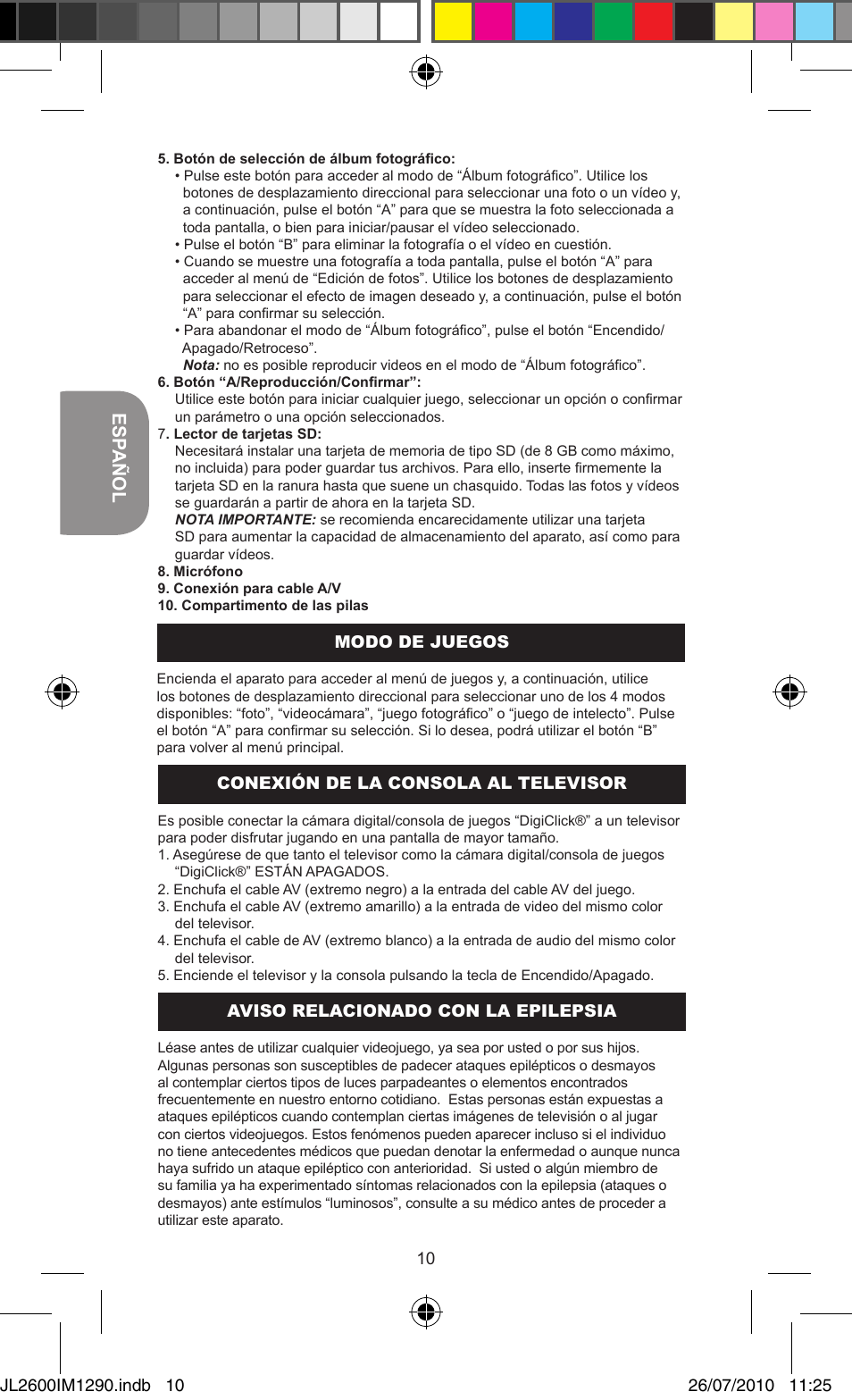 Esp añol | Lexibook JL2600 User Manual | Page 10 / 25