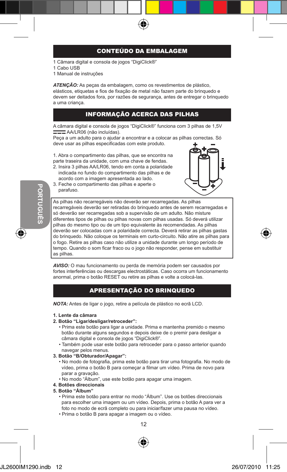 Português | Lexibook JL2600 User Manual | Page 12 / 25