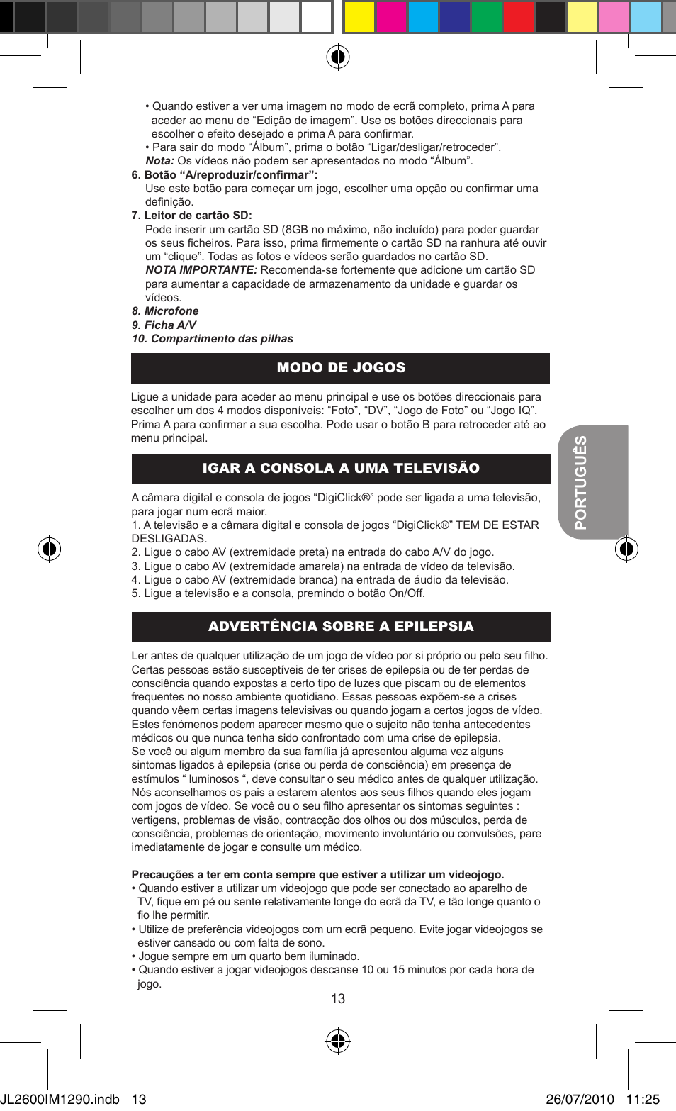 Português | Lexibook JL2600 User Manual | Page 13 / 25