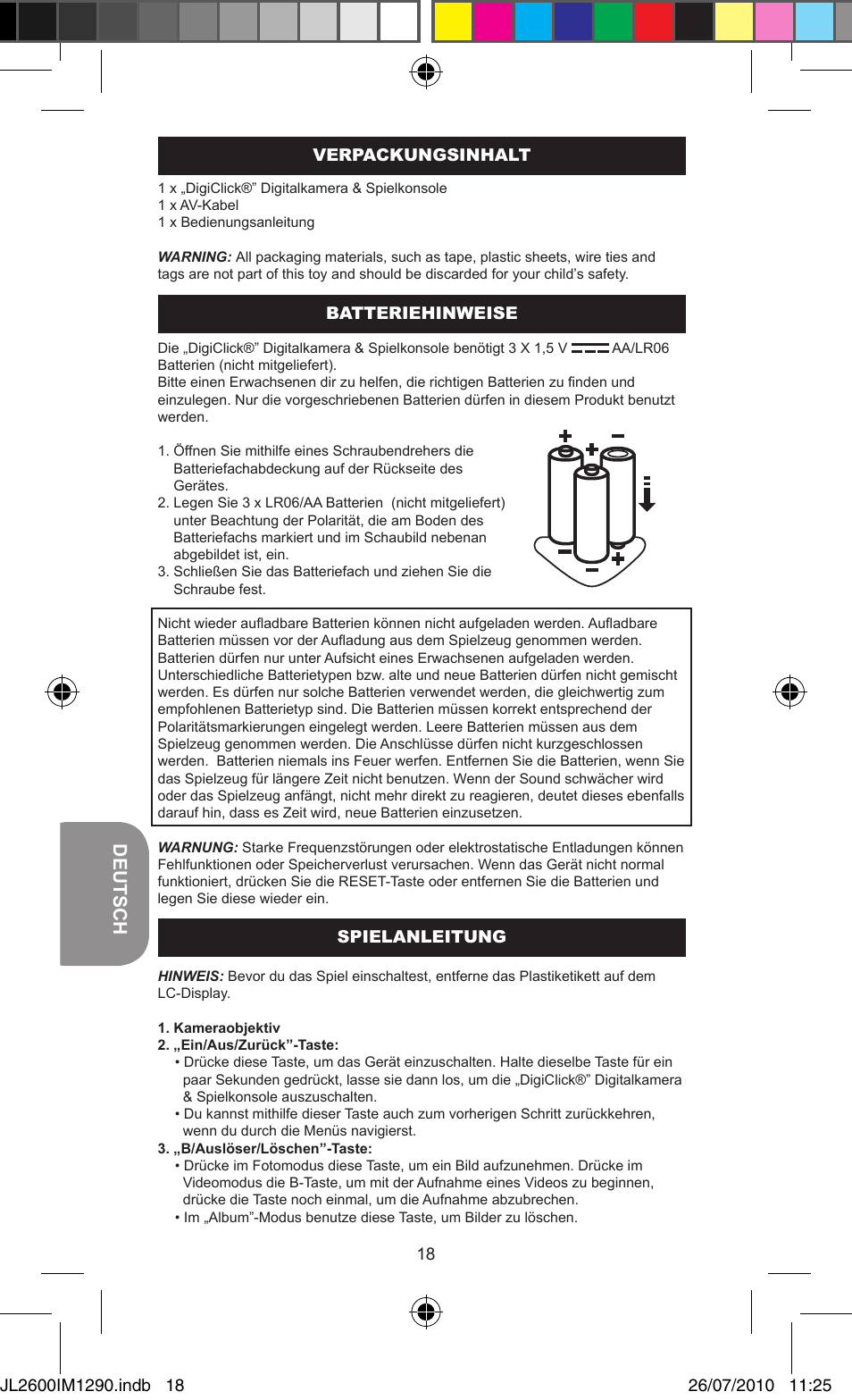 Deutsch | Lexibook JL2600 User Manual | Page 18 / 25