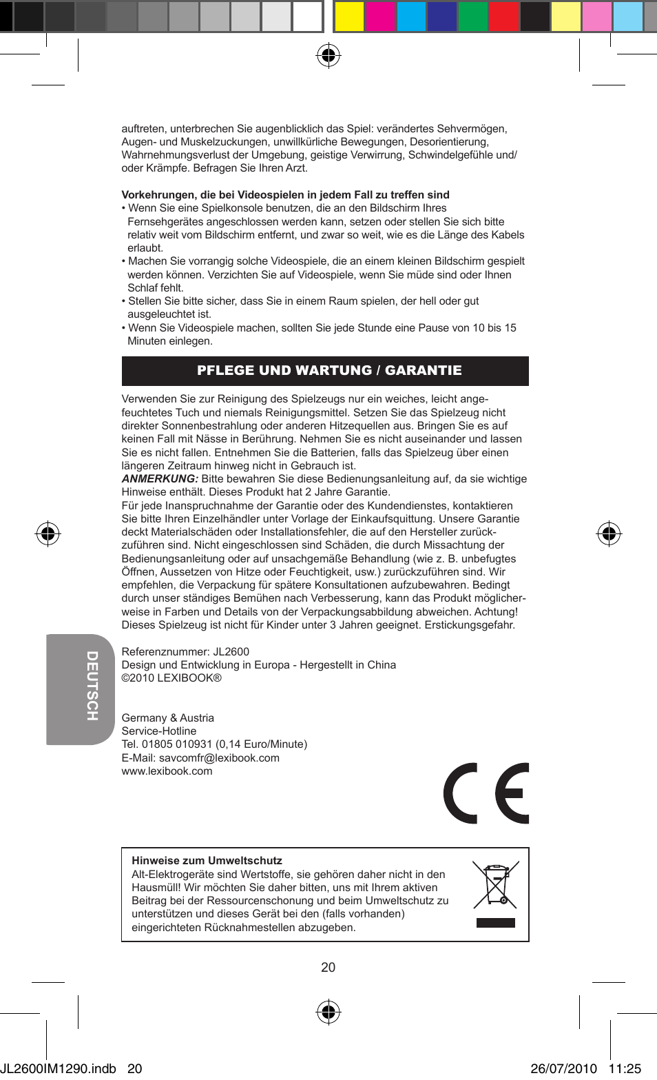 Deutsch | Lexibook JL2600 User Manual | Page 20 / 25