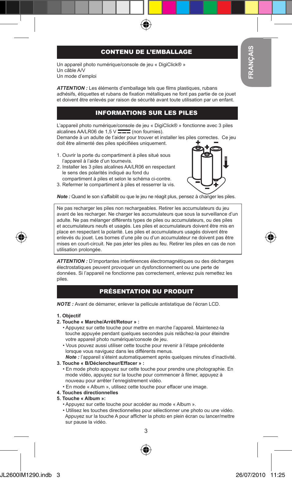 Français | Lexibook JL2600 User Manual | Page 3 / 25