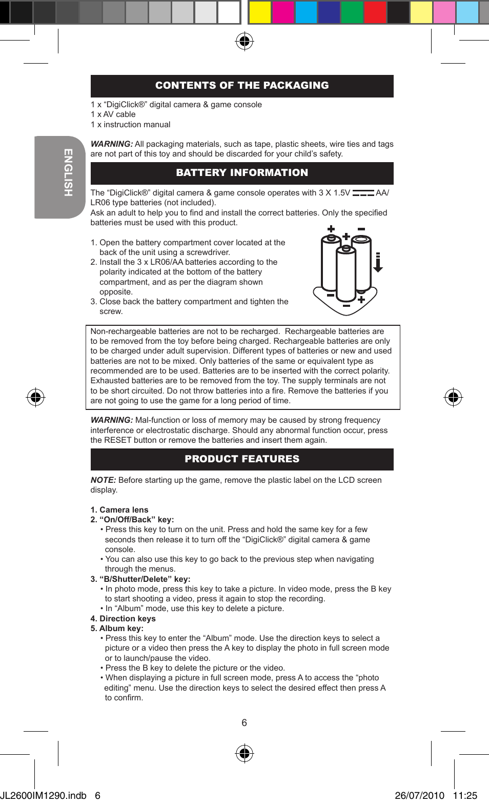 English | Lexibook JL2600 User Manual | Page 6 / 25