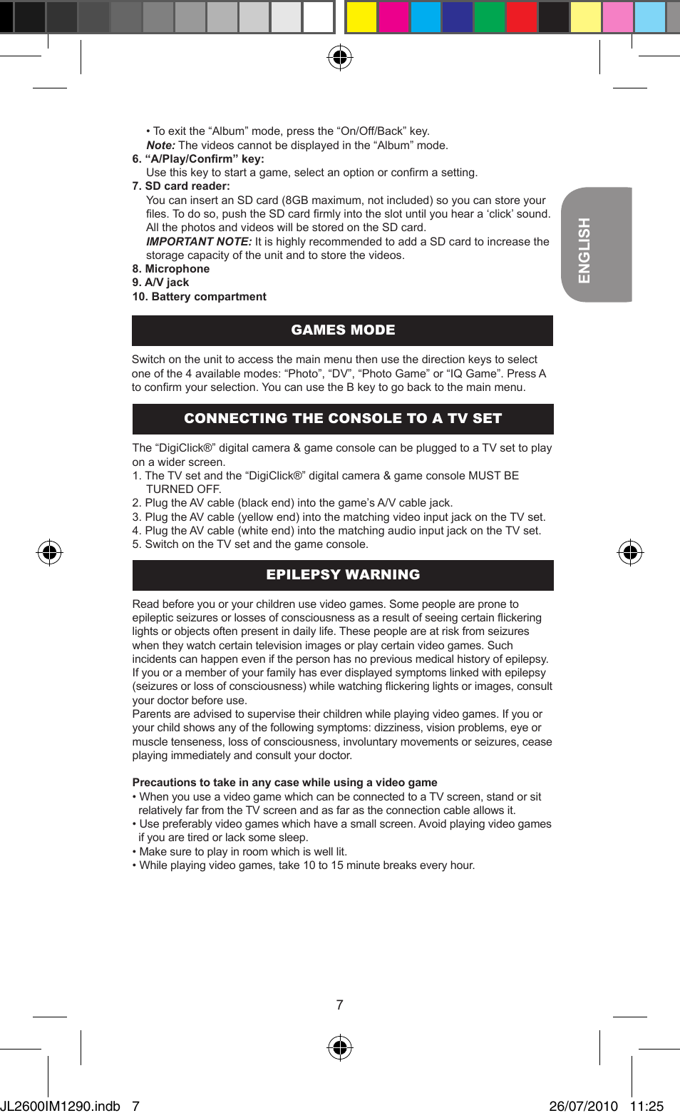 English | Lexibook JL2600 User Manual | Page 7 / 25