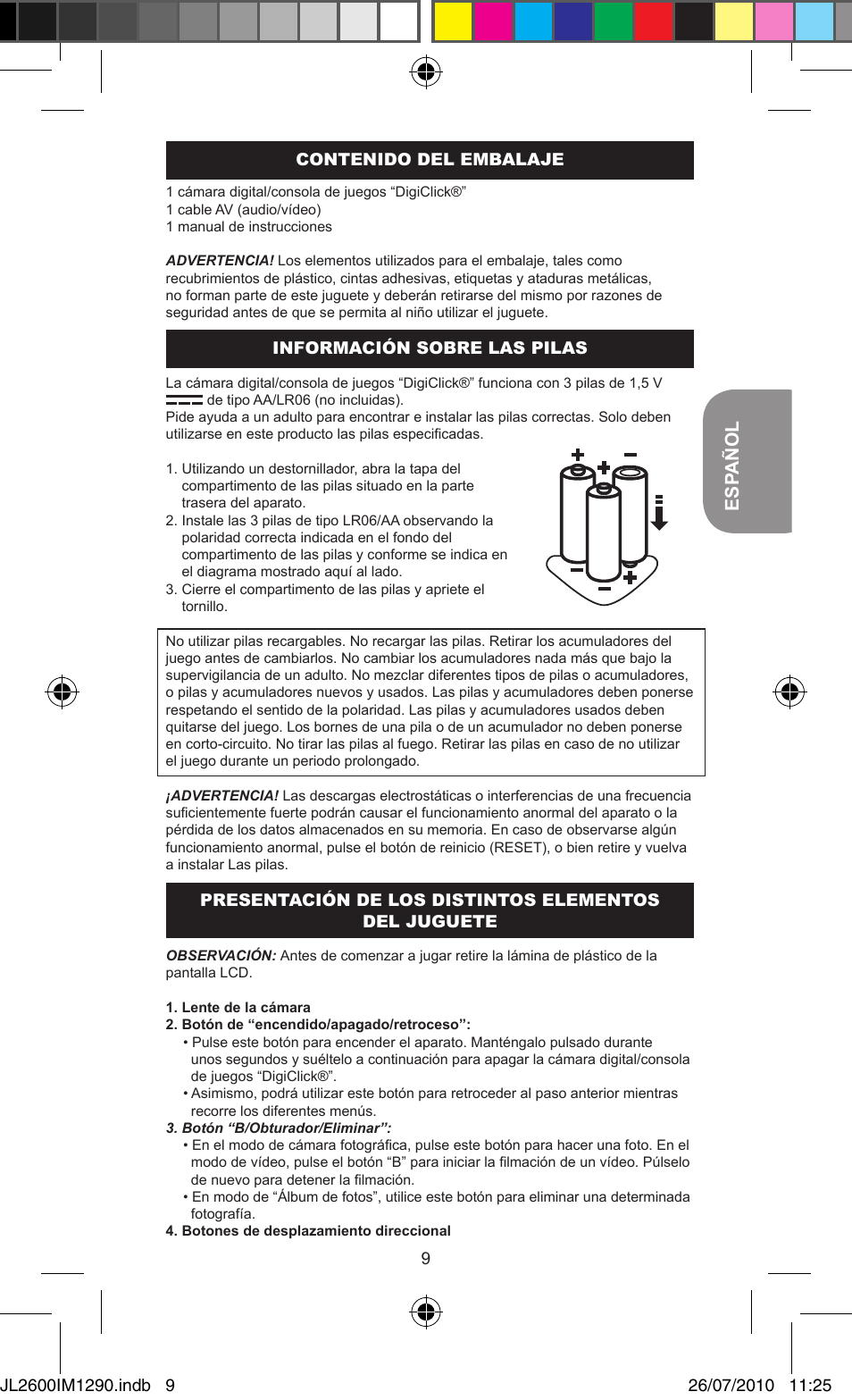 Esp añol | Lexibook JL2600 User Manual | Page 9 / 25