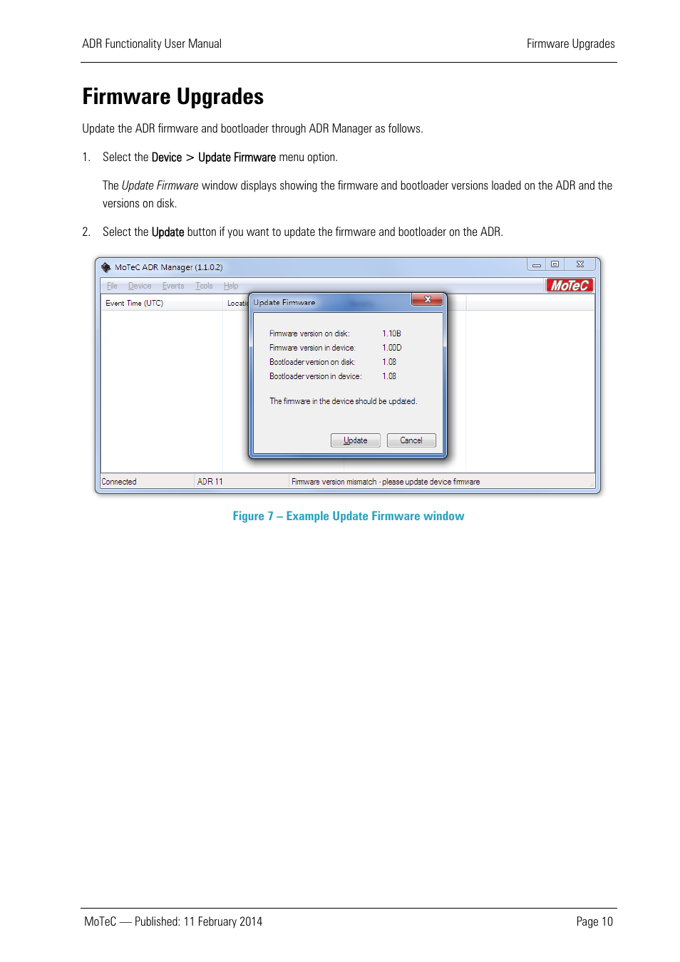 Firmware upgrades | MoTeC ADR User Manual | Page 11 / 25
