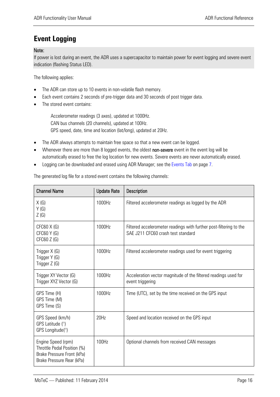 Event logging | MoTeC ADR User Manual | Page 17 / 25