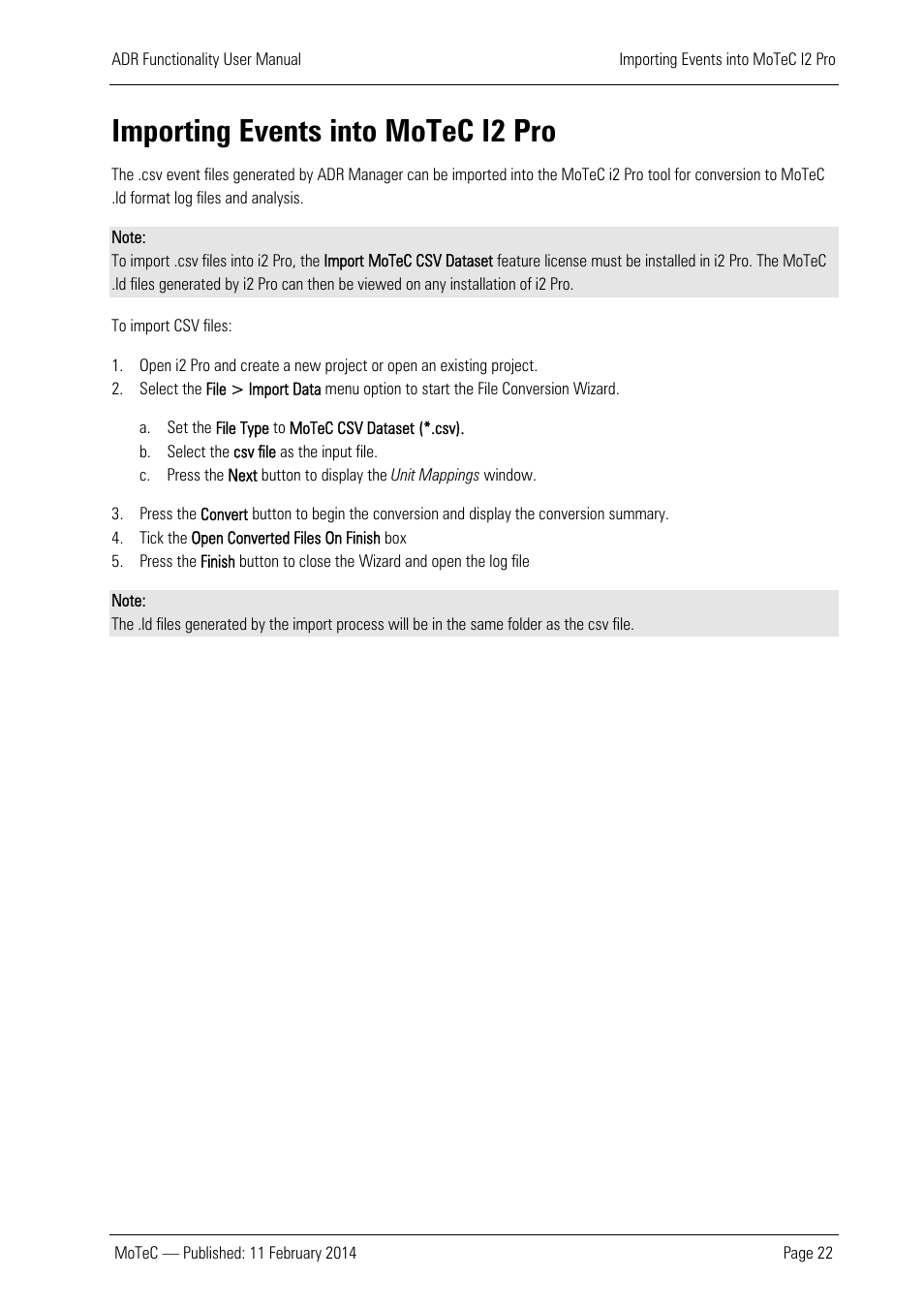 Importing events into motec i2 pro | MoTeC ADR User Manual | Page 23 / 25