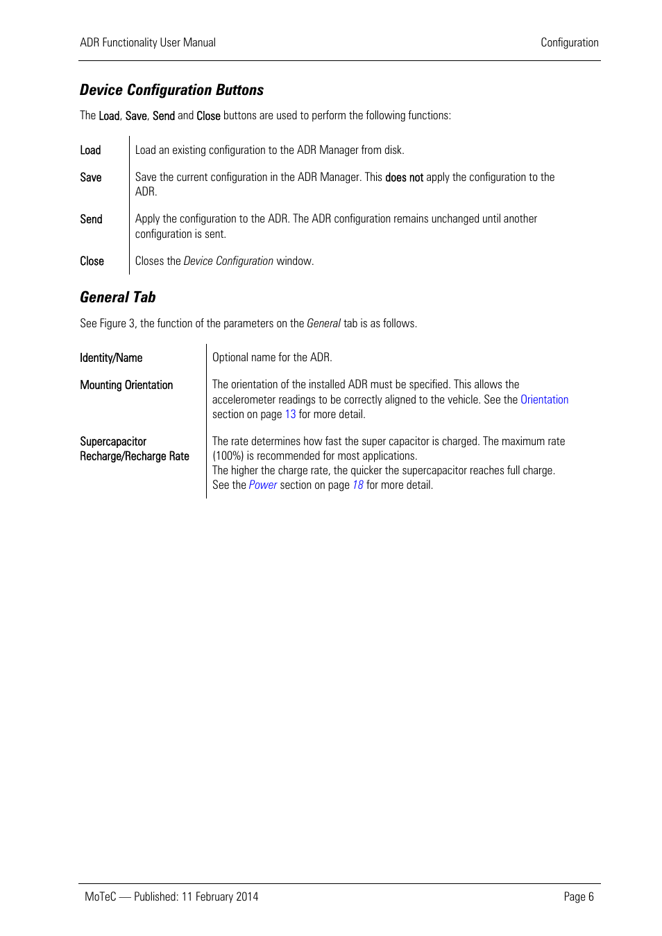 Device configuration buttons, General tab | MoTeC ADR User Manual | Page 7 / 25