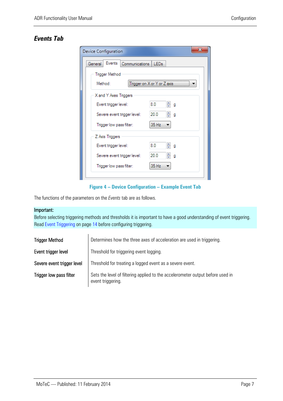 Events tab | MoTeC ADR User Manual | Page 8 / 25