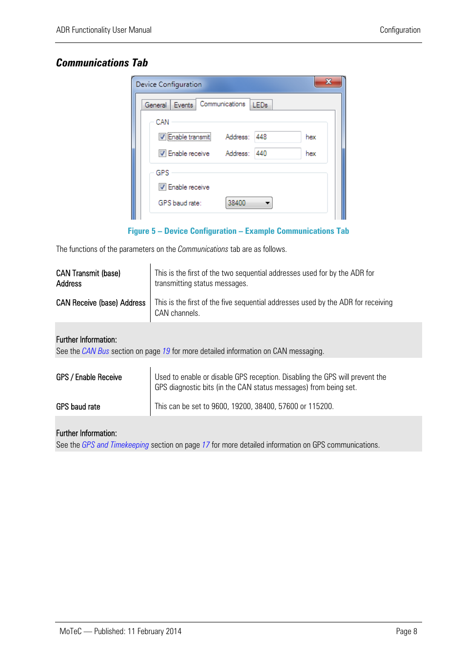 Communications tab | MoTeC ADR User Manual | Page 9 / 25