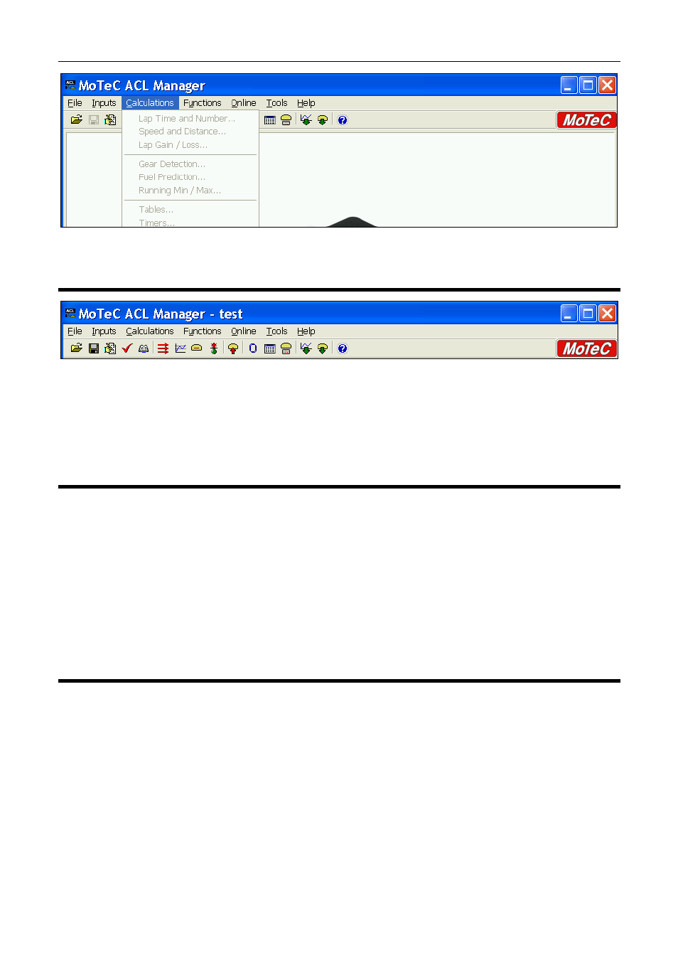 Toolbar, Online / offline, Configuration | MoTeC ACL VIM User Manual | Page 49 / 99