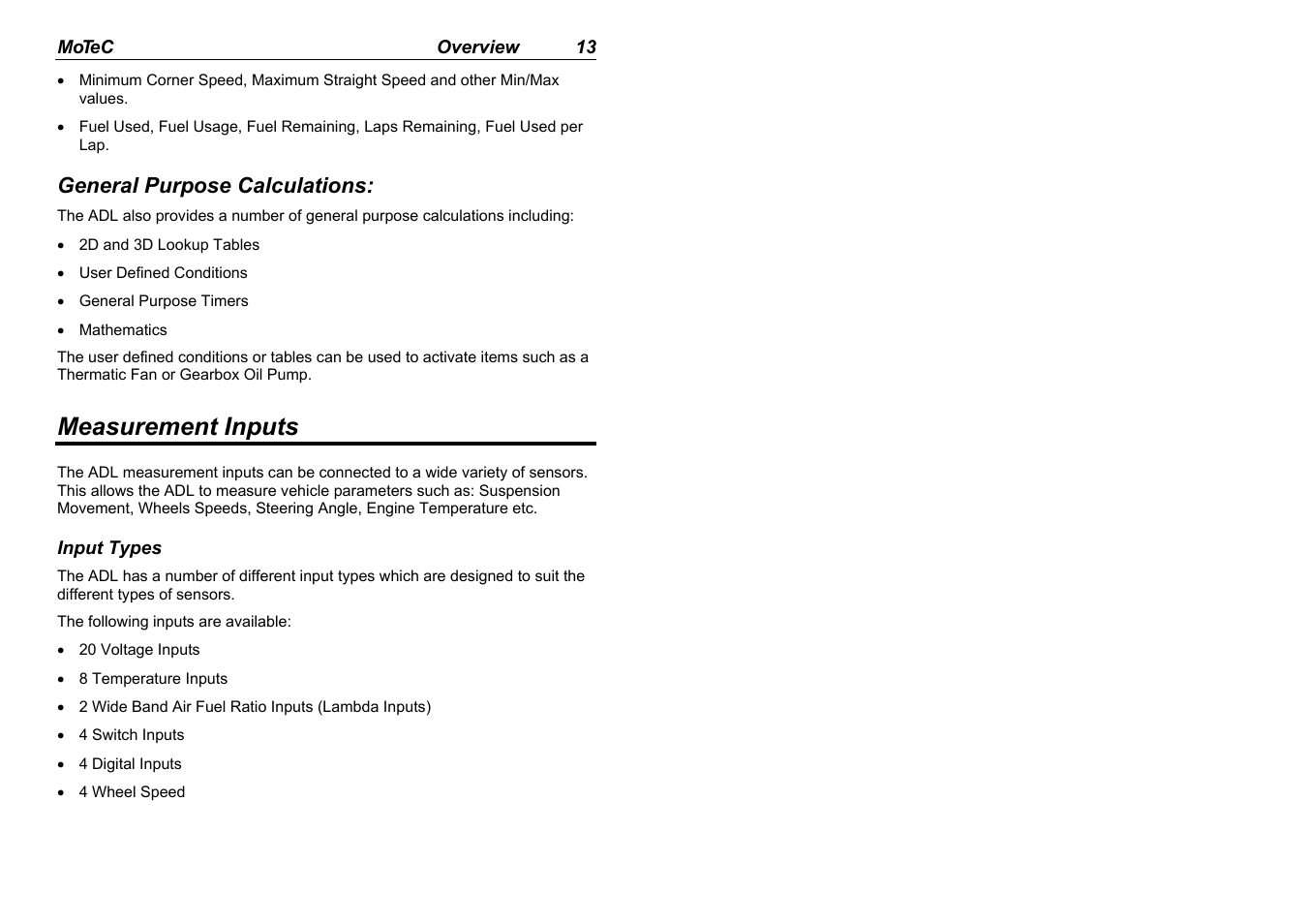 Measurement inputs | MoTeC ADL EDL User Manual | Page 15 / 81