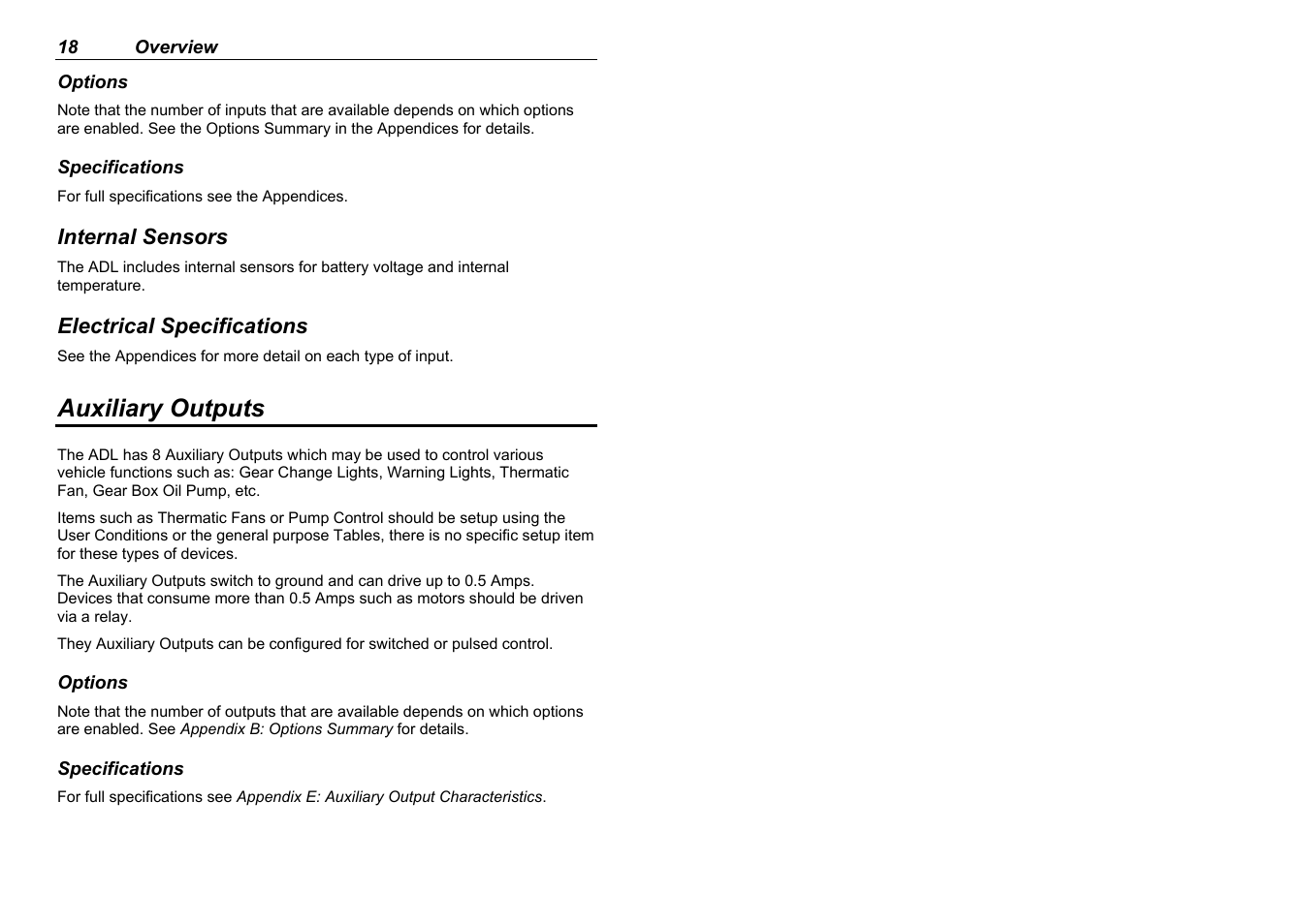 Auxiliary outputs | MoTeC ADL EDL User Manual | Page 20 / 81