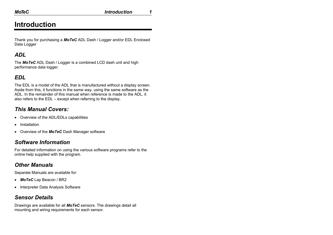 Introduction | MoTeC ADL EDL User Manual | Page 3 / 81