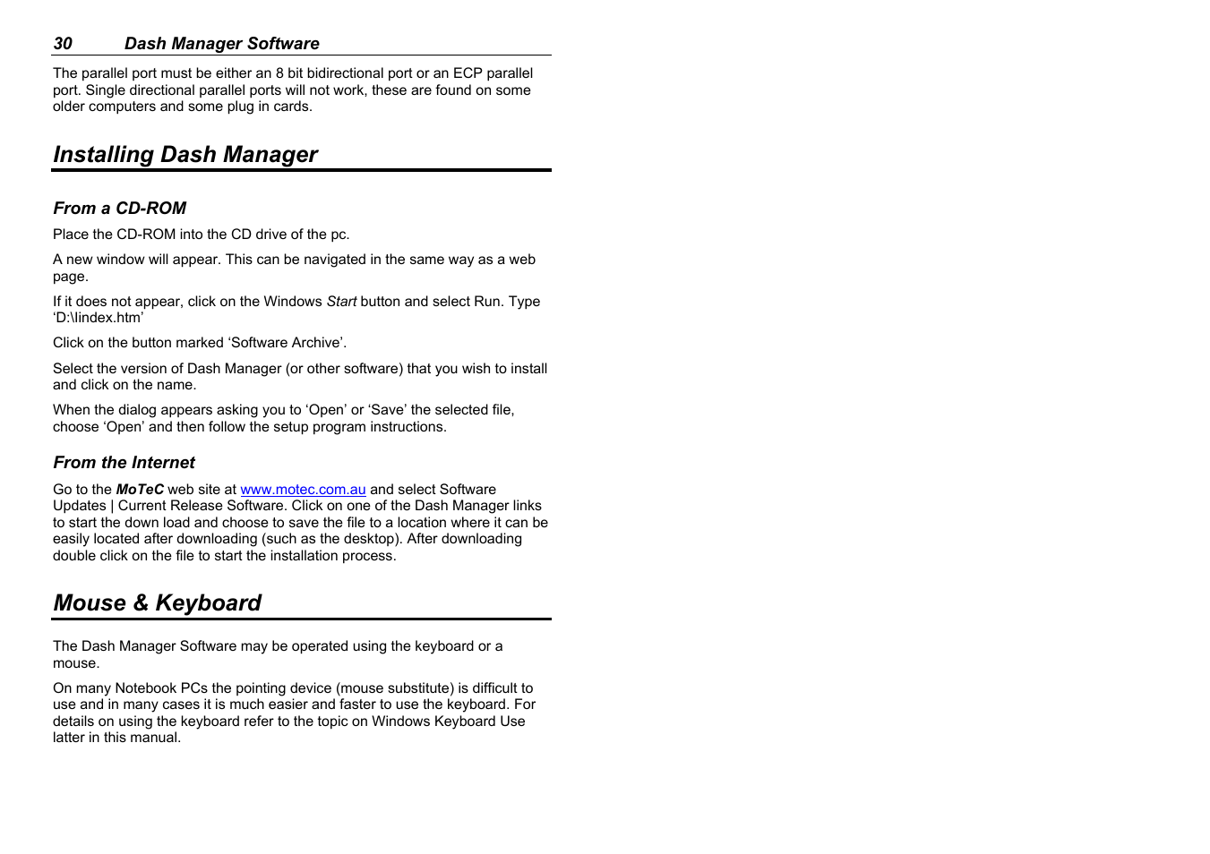 Installing dash manager, Mouse & keyboard | MoTeC ADL EDL User Manual | Page 32 / 81