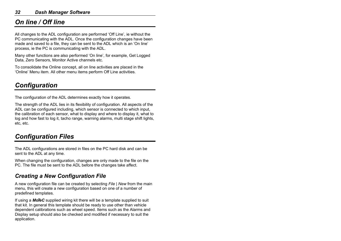 On line / off line, Configuration, Configuration files | MoTeC ADL EDL User Manual | Page 34 / 81