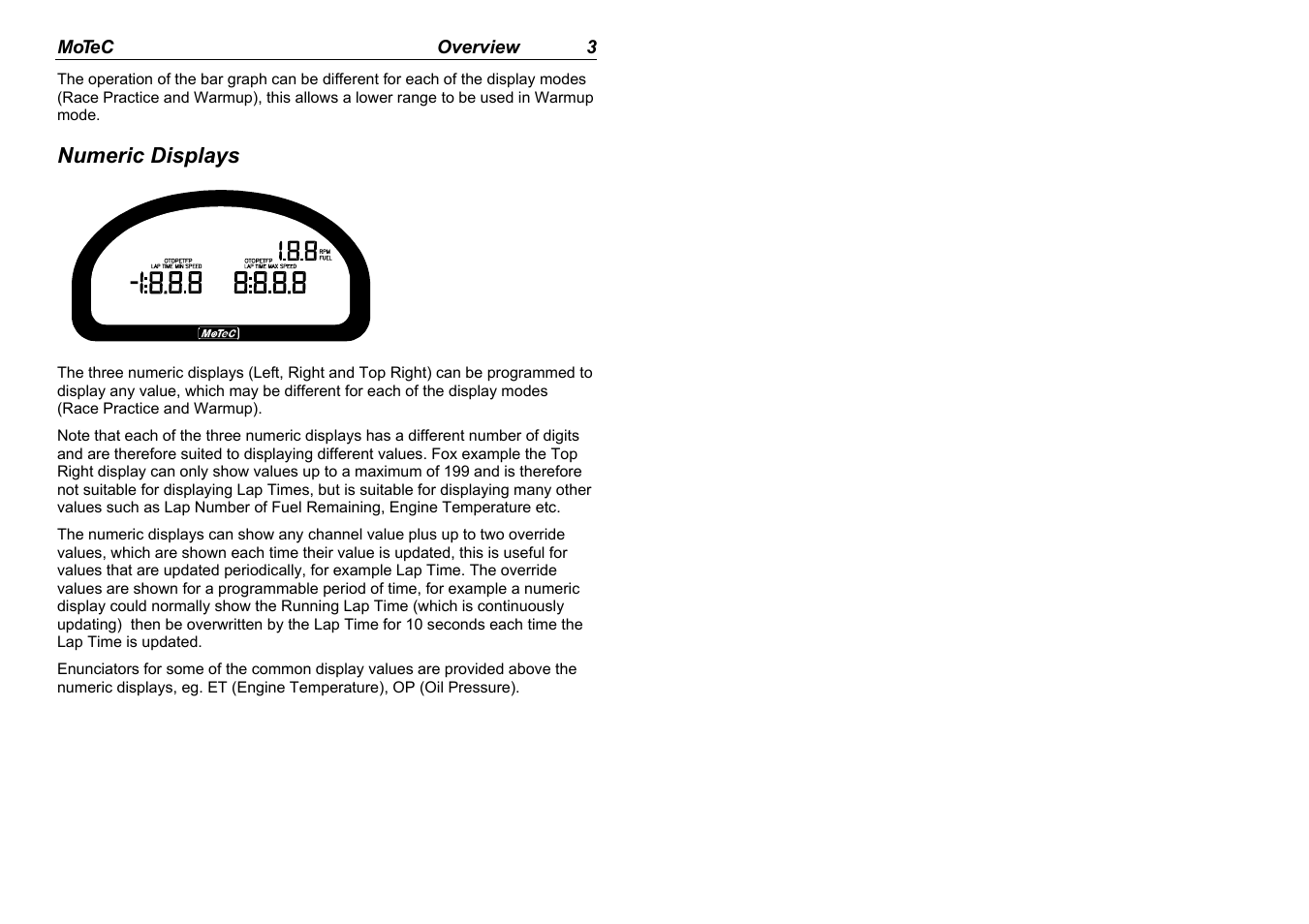 Numeric displays | MoTeC ADL EDL User Manual | Page 5 / 81