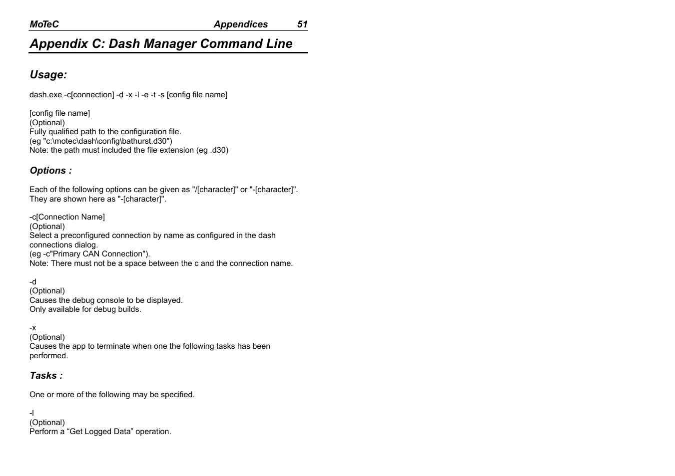 Appendix c: dash manager command line | MoTeC ADL EDL User Manual | Page 53 / 81